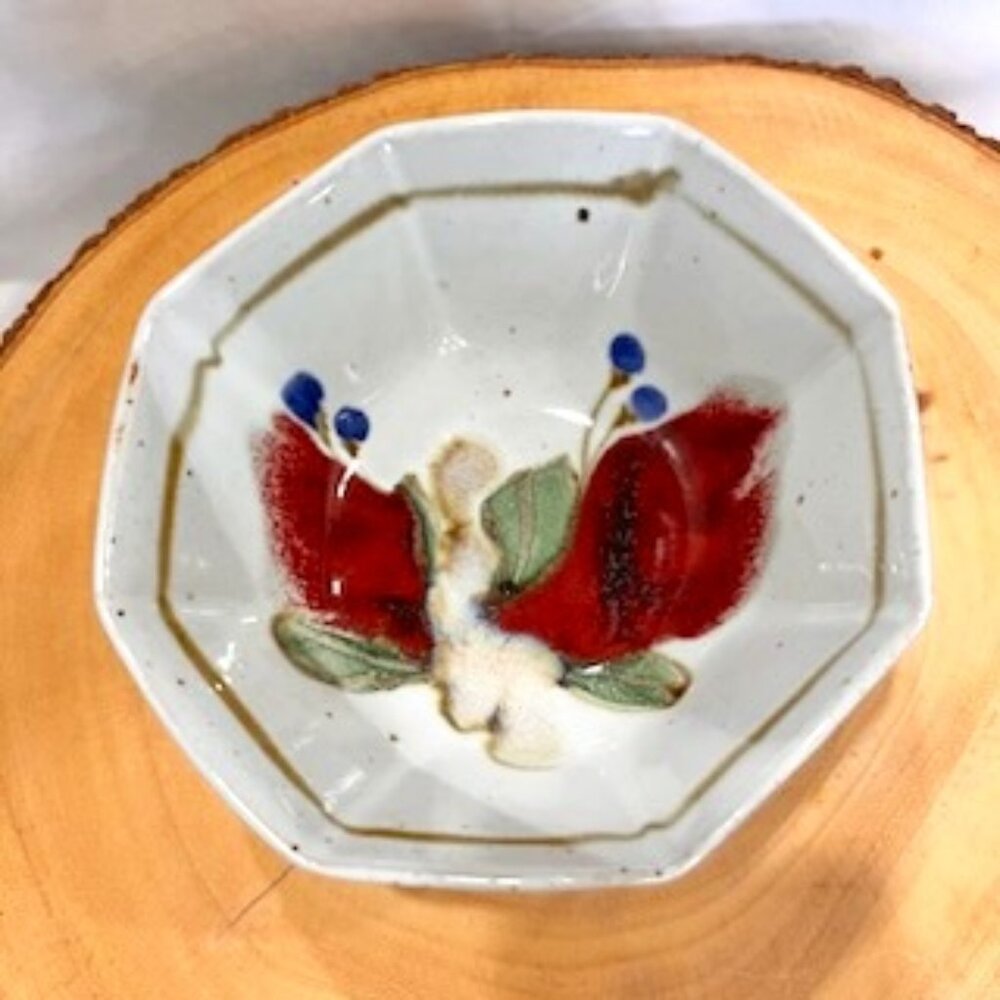 Art Pottery Bowl Askew Abstract Floral Handmade - Signed